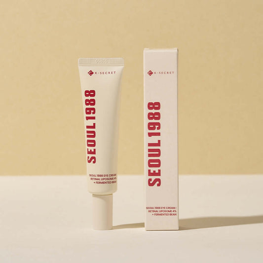 KSECRET SEOUL 1988 Eye Cream tube and box featuring retinal liposome 4% and fermented bean for anti-aging.
