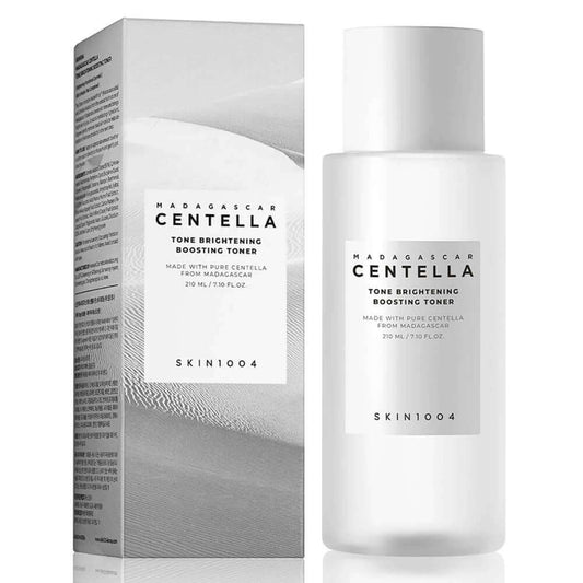 Skin1004 Madagascar Centella Tone Brightening Boosting Toner 210ml in packaging for all skin types, soothing and brightening.